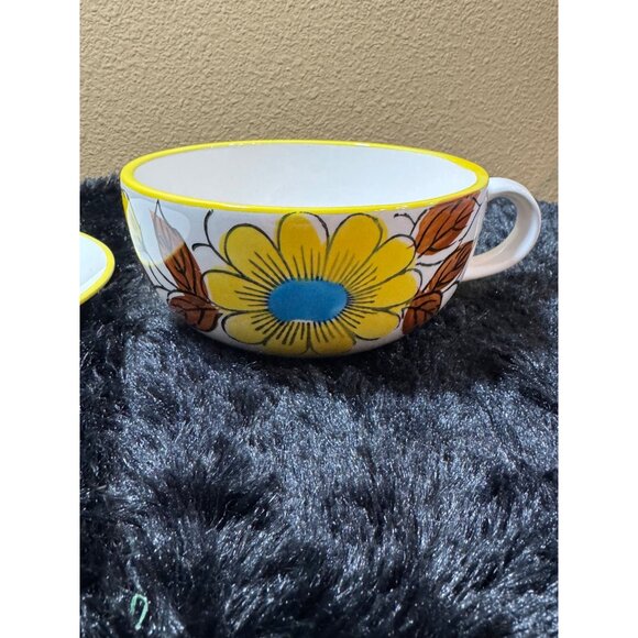 Handpainted Ceramic Large Cup Saucer Cappuccino Latte Soup Italy - Picture 5 of 9